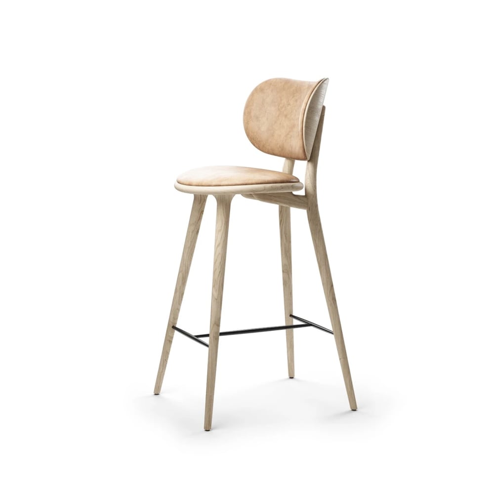 Mater Mater High Stool Backrest barstol hög läder natural, mattlackat ekstativ