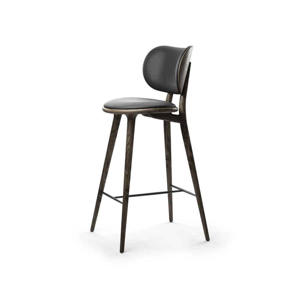 Mater Mater High Stool Backrest barstol låg läder svart, sirka grey ekstativ