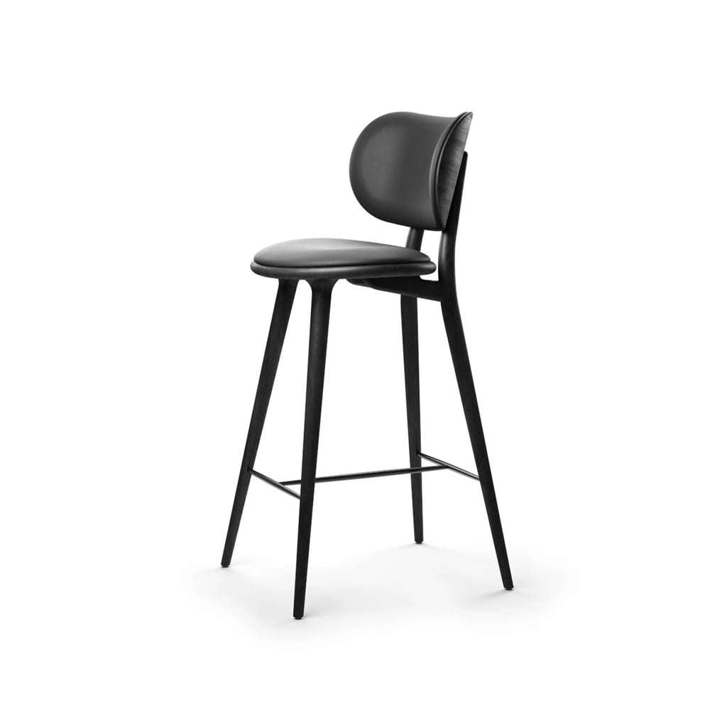 Mater Mater High Stool Backrest barstol hög läder svart, svartbetsat bokstativ