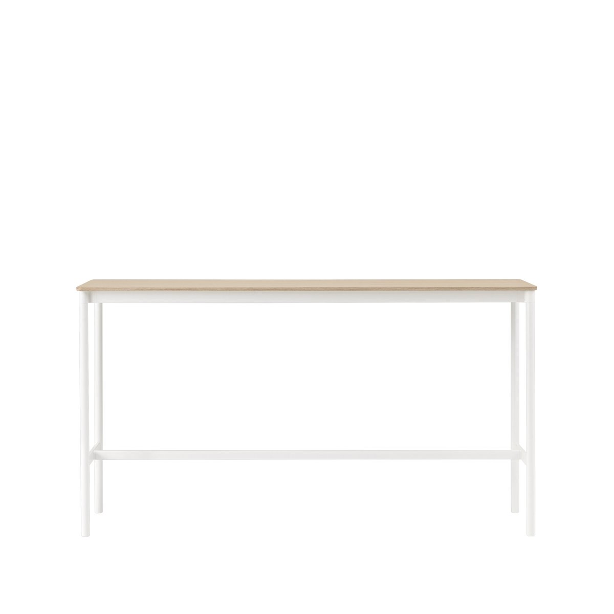 Muuto Base High Bartisch Oak, Weißes Gestell, plywoodkant, b50 l190 h105