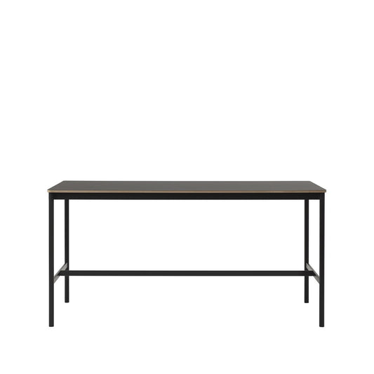 Muuto Base High Bartisch Black linoleum, Schwarzes Gestell, plywoodkant, b85 l190 h95