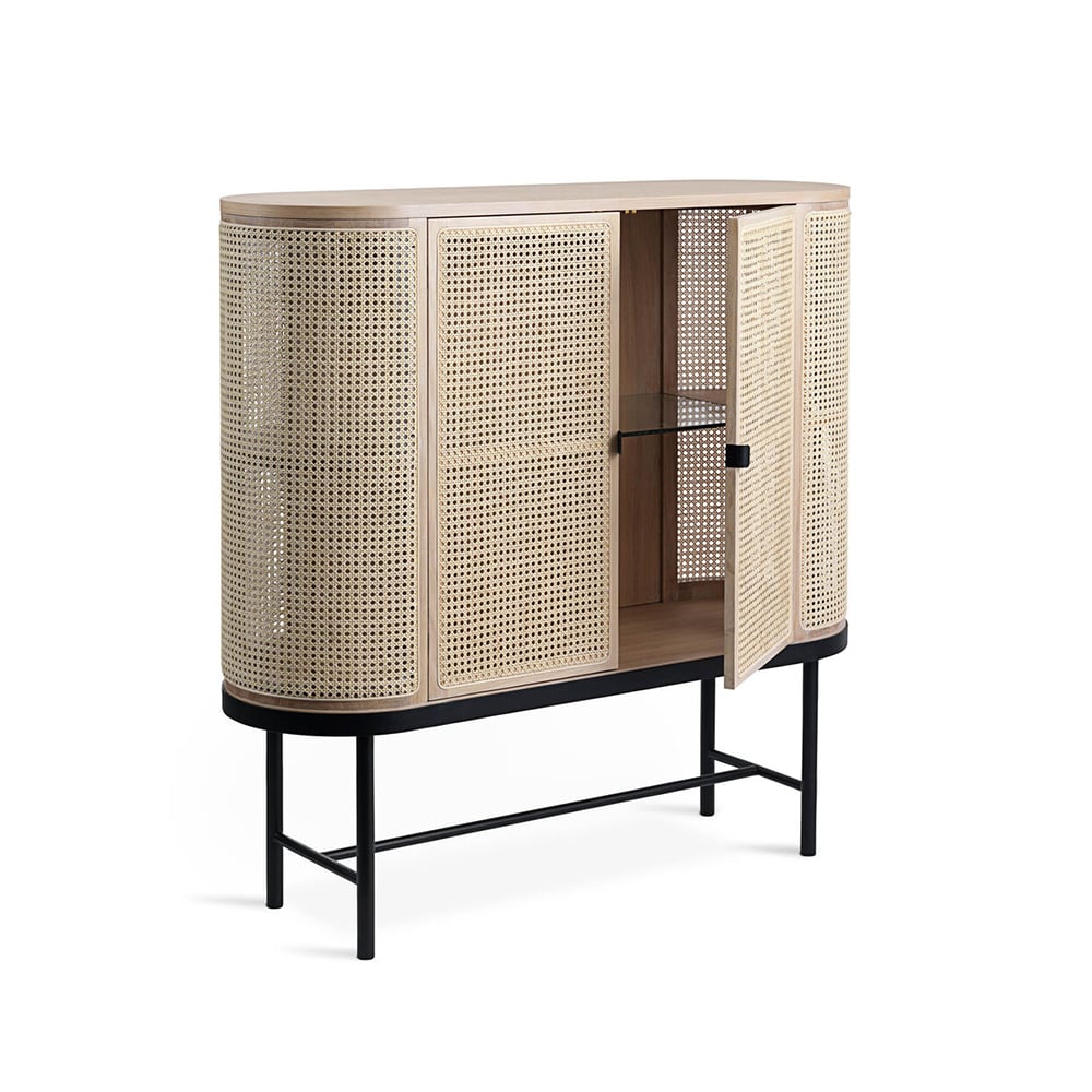 Warm Nordic Be My Guest Sideboard Rattan, Eiche weiß geölt, Stahlgestell schwarz