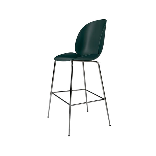 GUBI Beetle Barhocker hoch Dark green, Gestell aus schwarzem Chromstahl