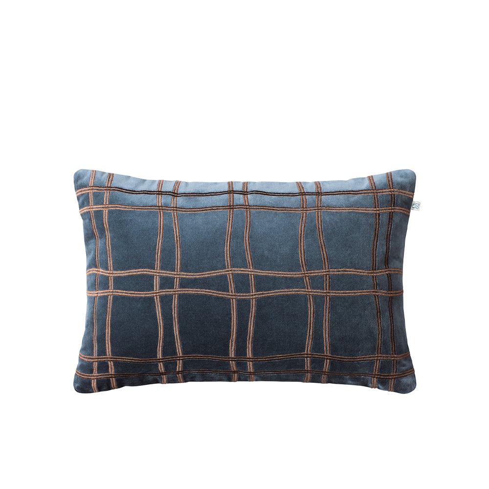 Chhatwal & Jonsson Tattersall Kissenbezug Sea blue/cognac, 60 x 40cm