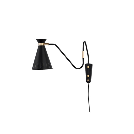 Warm Nordic Cone vägglampa black noir, mässingdetaljer