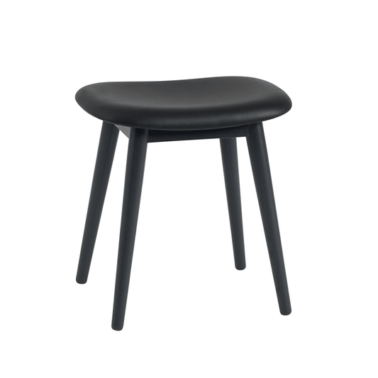 Muuto Fiber Hocker Leder black, Holzbeine