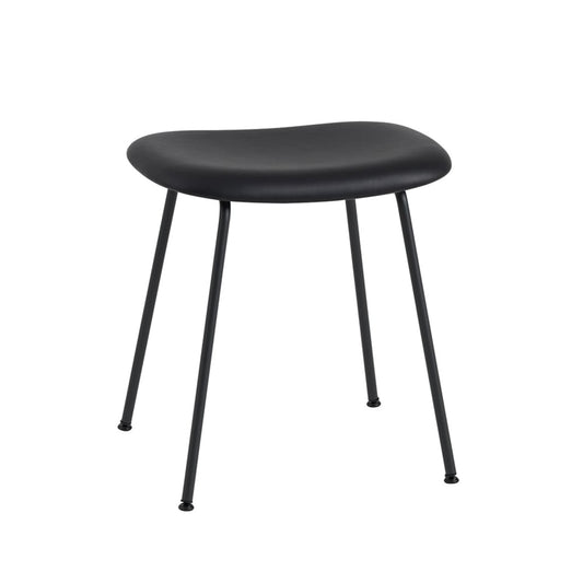 Muuto Fiber Hocker Leder black, Schwarzes Stahlgestell