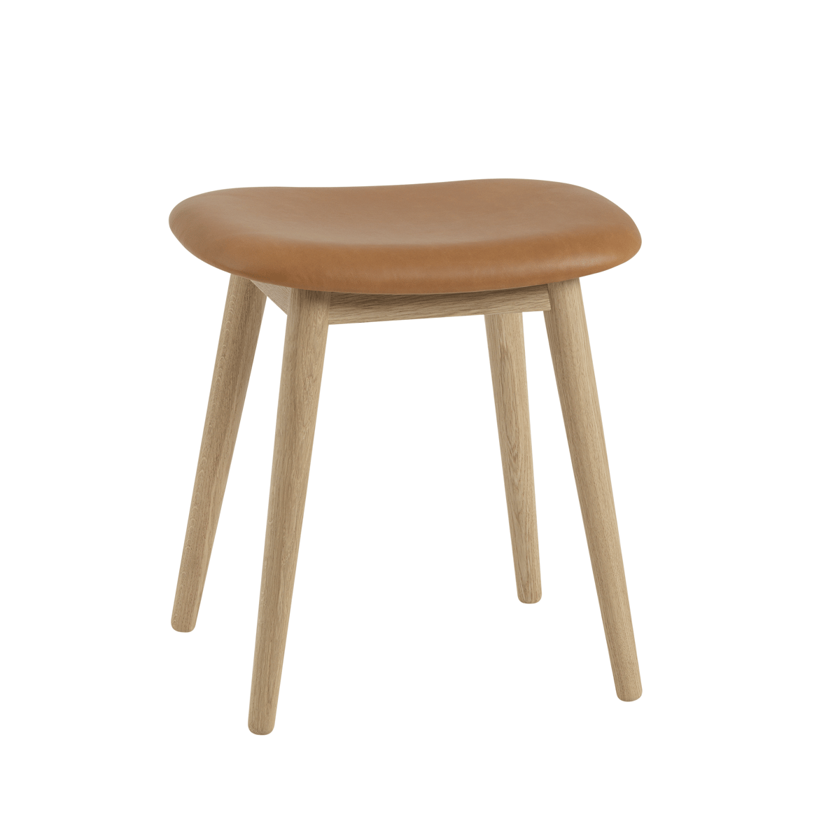 Muuto Fiber Hocker Leder cognac, Eichenholzbeine