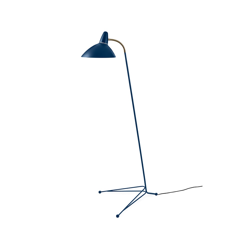 Warm Nordic Lightsome golvlampa azure blue, mässingdetalj