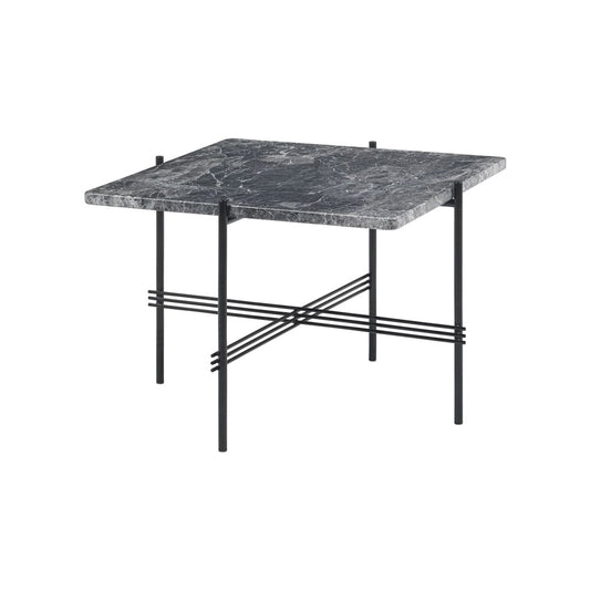 GUBI TS Square Beistelltisch Grey emperador marble, 55 x 55cm, Schwarzes Gestell