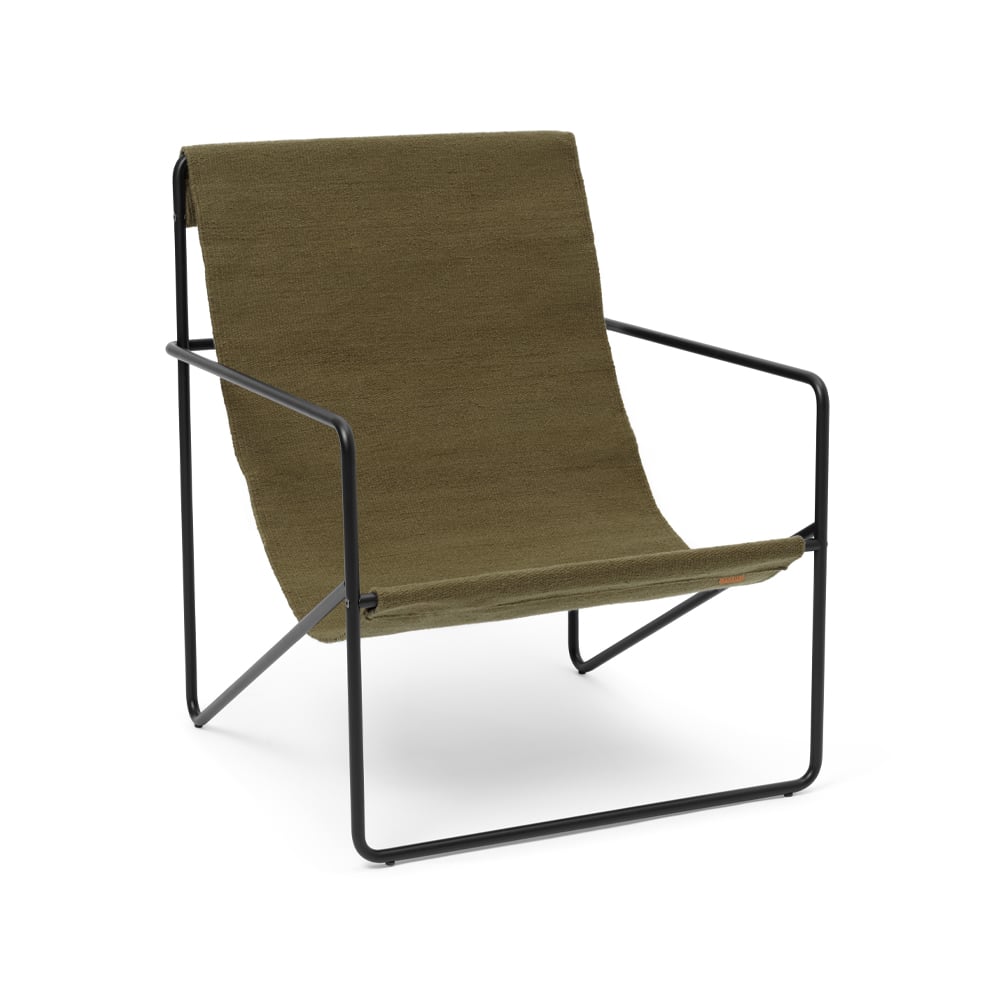 ferm LIVING Desert lounge chair olive, svart stativ