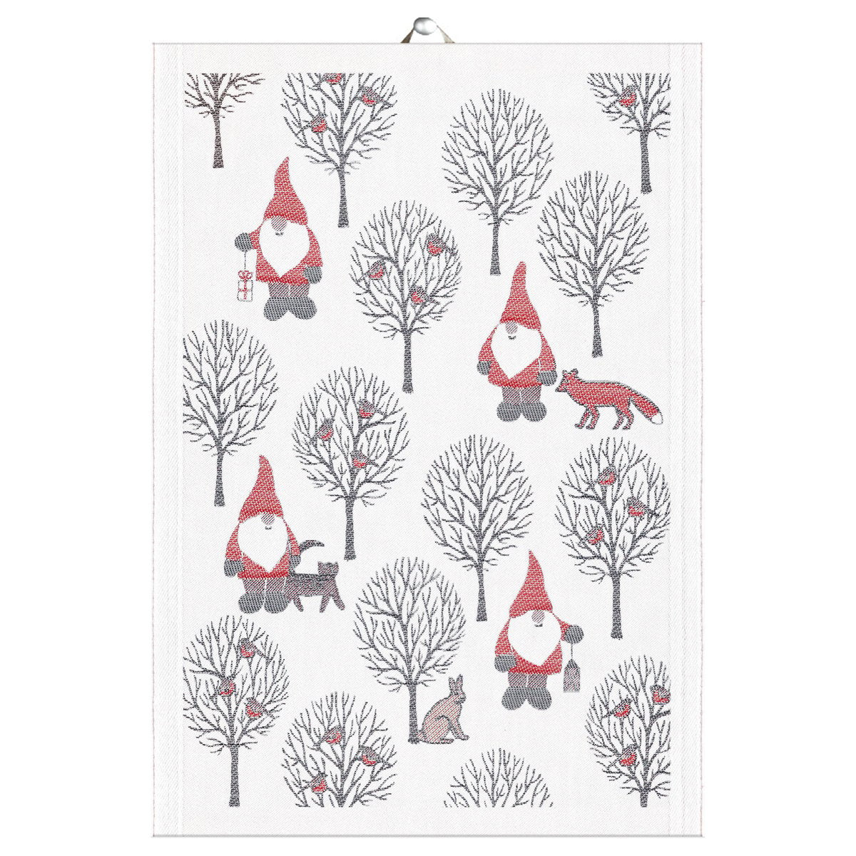 Ekelund Linneväveri Tomteliv kitchen towel 35x50 cm grey-red