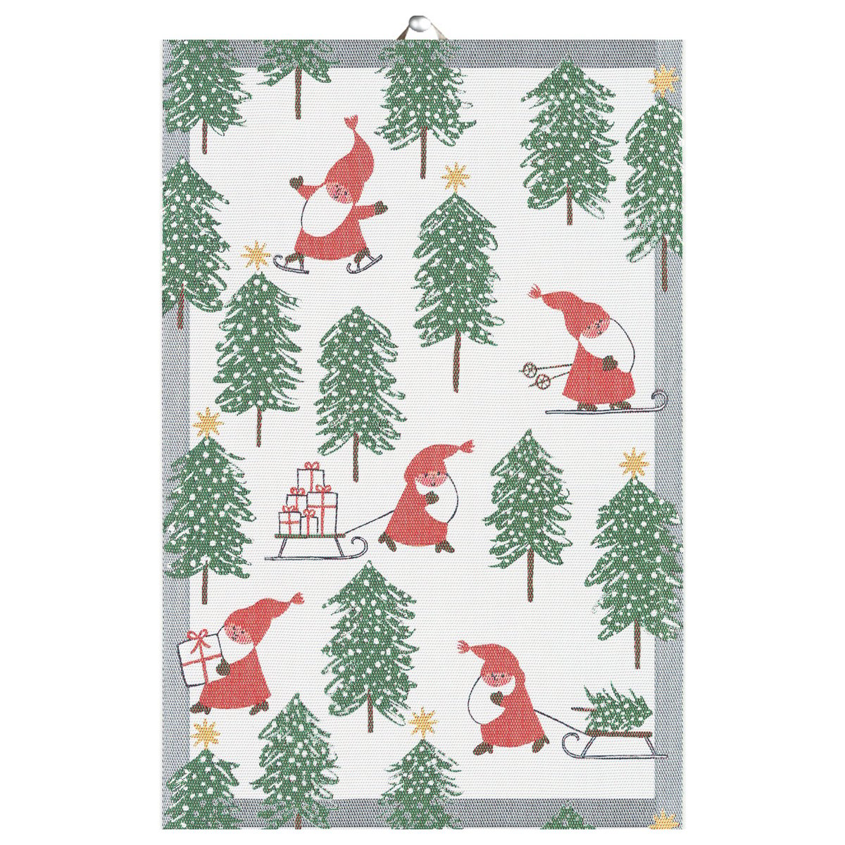 Ekelund Linneväveri Tomtesprång kitchen towel 40x60 cm white-green-red