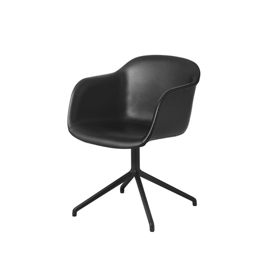 Muuto Fiber armchair Bürostuhl mit drehbarem Gestell Schwarzes Leder-Schwarzes Gestell