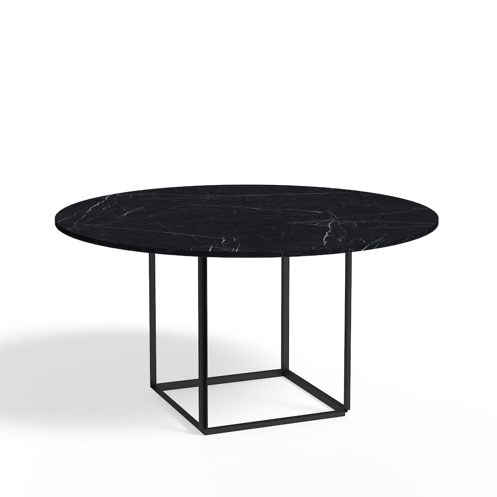 New Works Florence Esstisch rund black marquina marble, ø145cm, Schwarzes Gestell