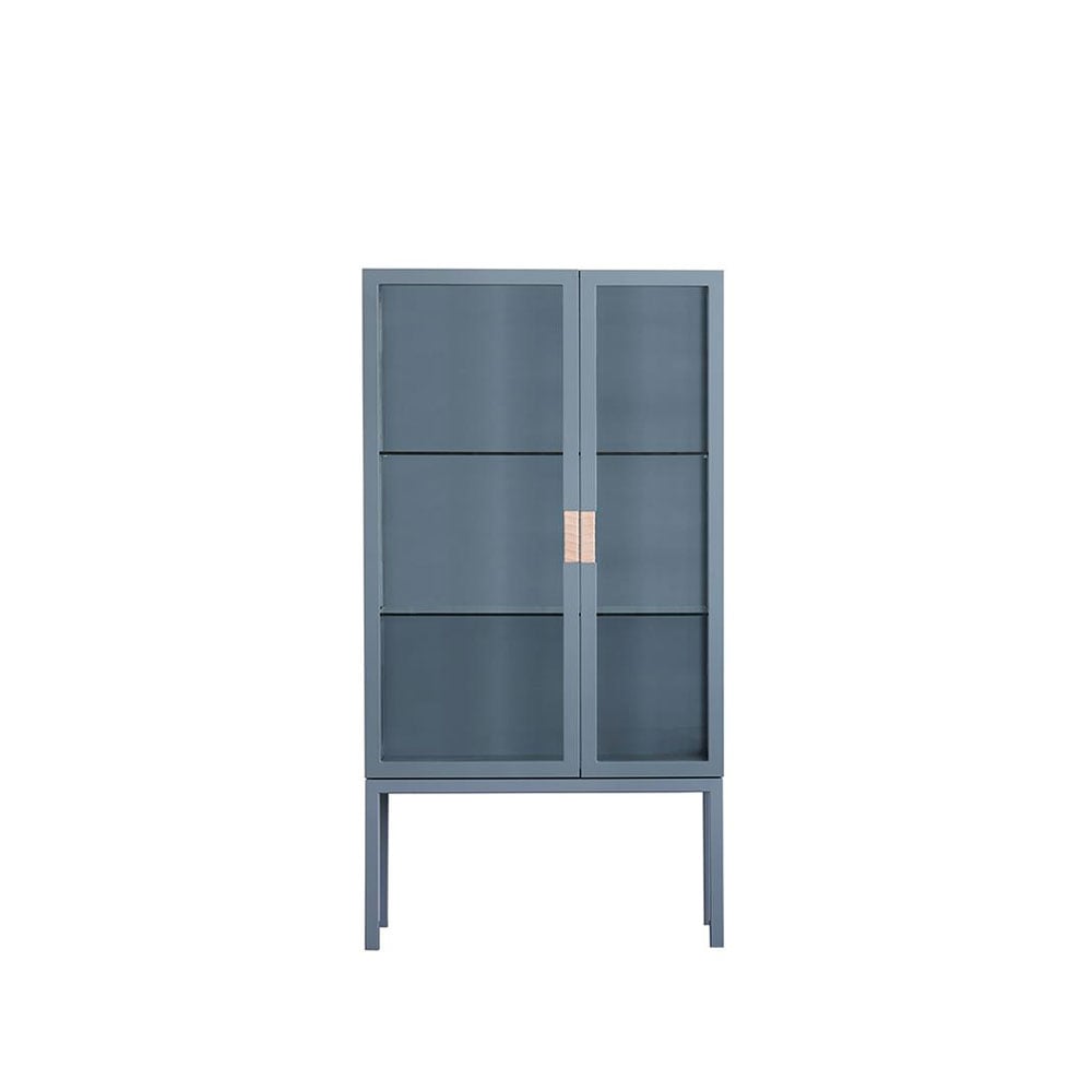 Asplund Frame Semi Vitrinenschrank Nordic blue, Griff aus naturbelassenem Leder