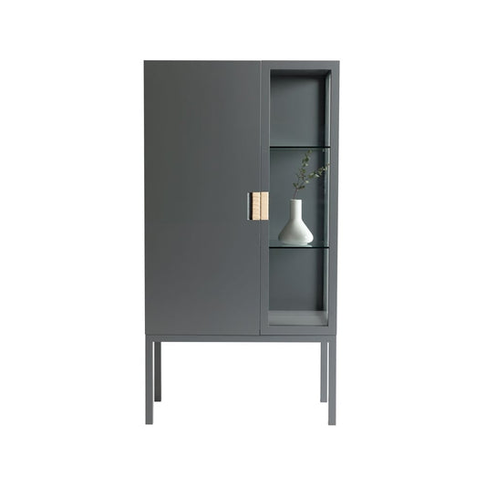 Asplund Frame Semi Vitrinenschrank Char grey, Ledergriff Natur