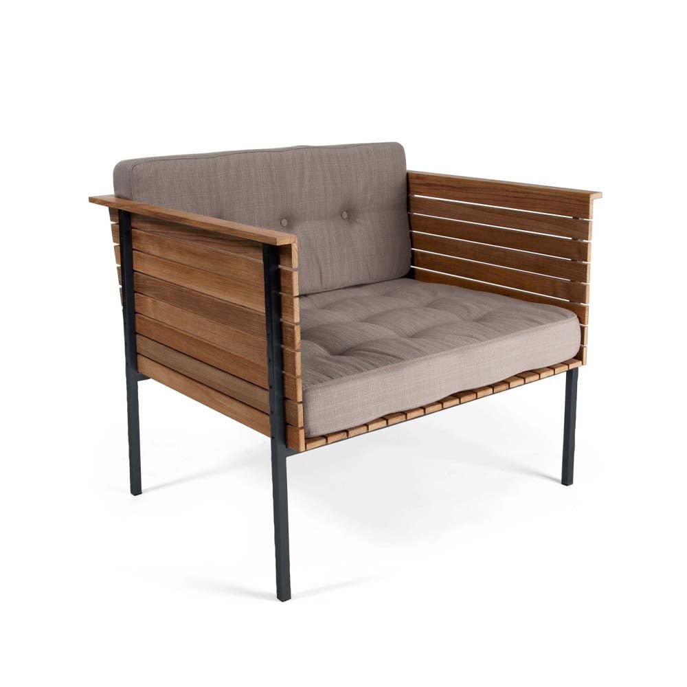 Skargaarden Häringe Lounge-Sessel Sunbrella Natté Nature Grey-Teak-Schwarz