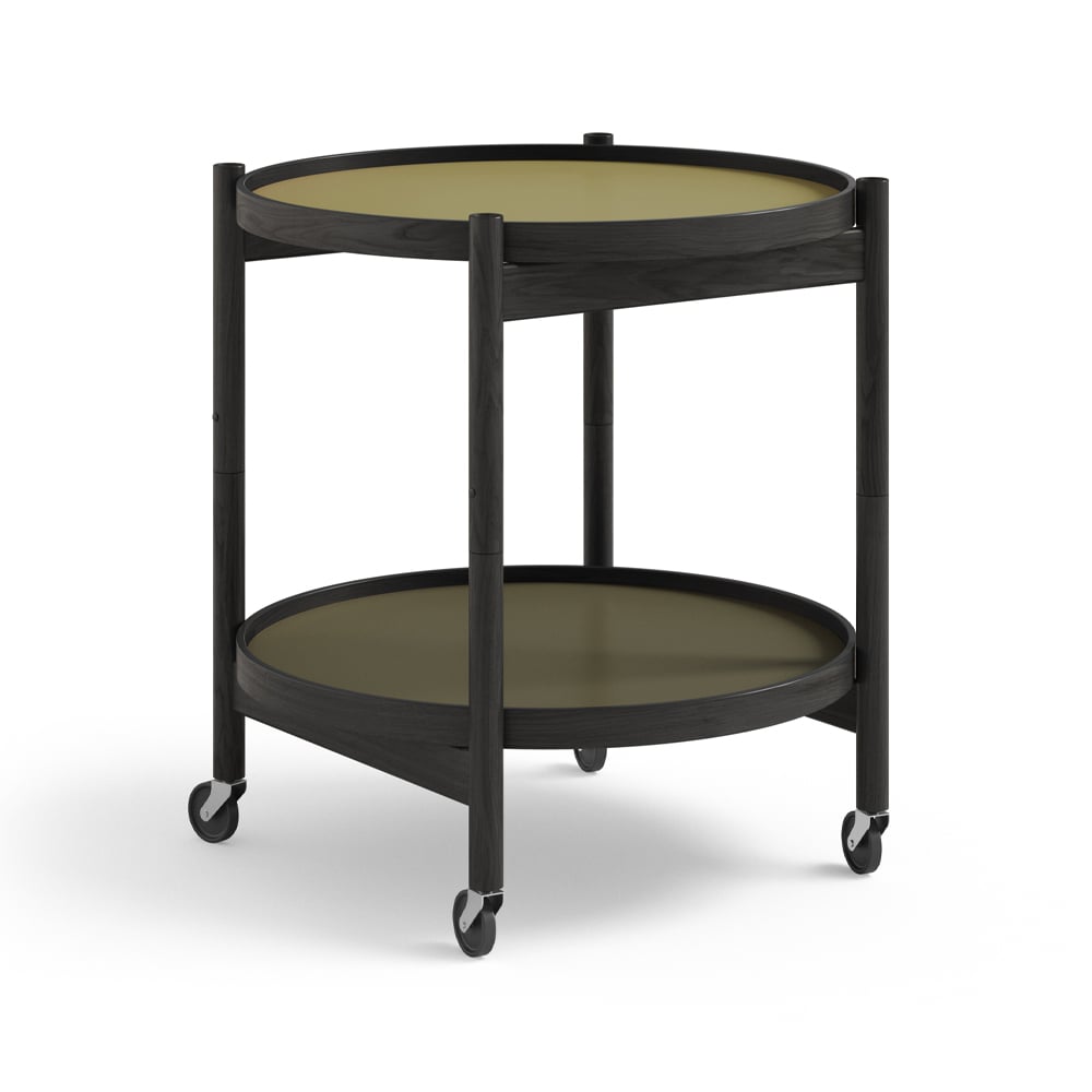 Brdr. Krüger Bølling Tray Table model 50 Servierwagen leaf, Eichengestell schwarz lackiert