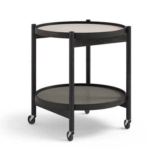 Brdr. Krüger Bølling Tray Table model 50 Servierwagen stone, Eichengestell schwarz lackiert