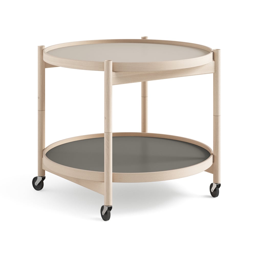 Brdr. Krüger Bølling Tray Table model 60 rullbord stone, obehandlat bokstativ