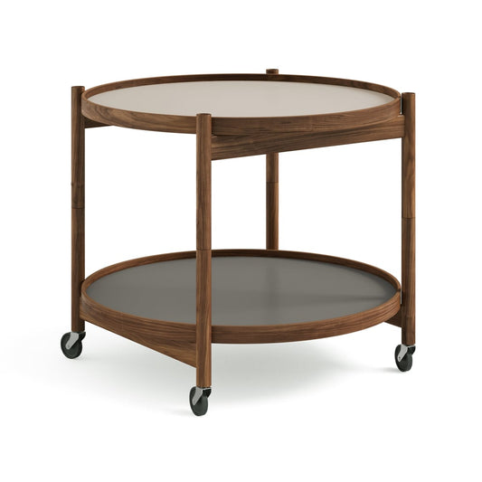 Brdr. Krüger Bølling Tray Table model 60 Servierwagen Stone, Walnussholzgestell geölt