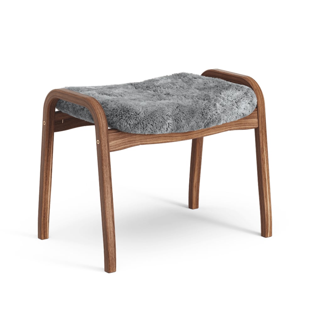 Swedese Lamino Fußhocker Schaffell scandinavian grey, Walnuss naturlackiert