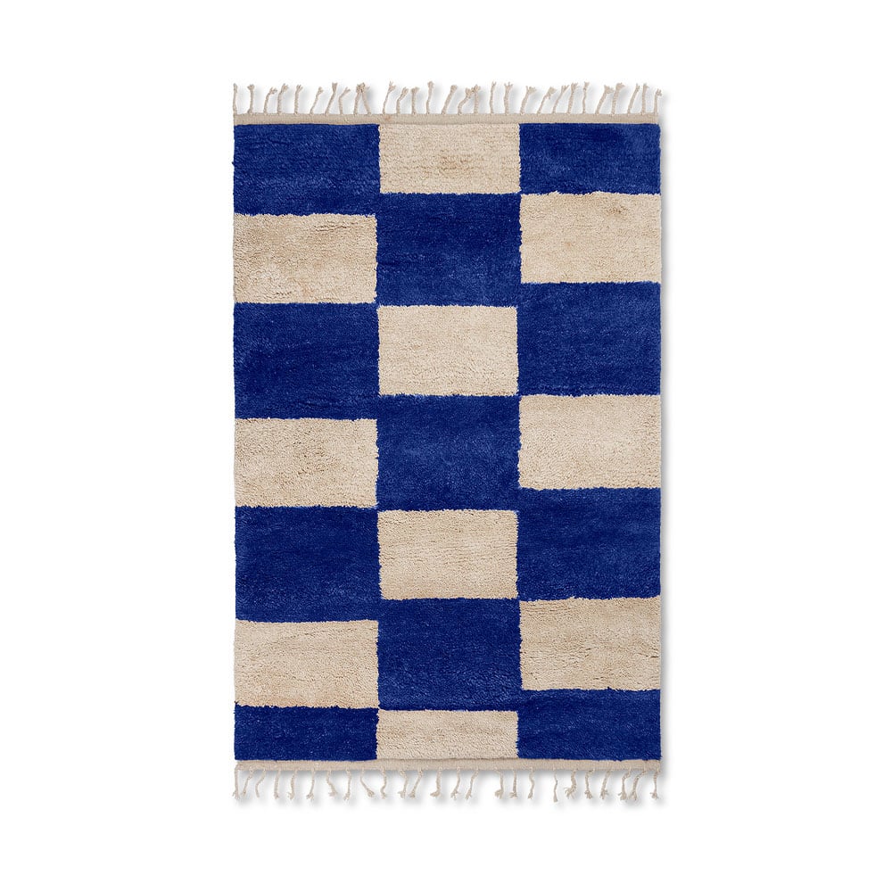 ferm LIVING Mara Teppich Bright blue/offwhite, l, 120 x 180cm