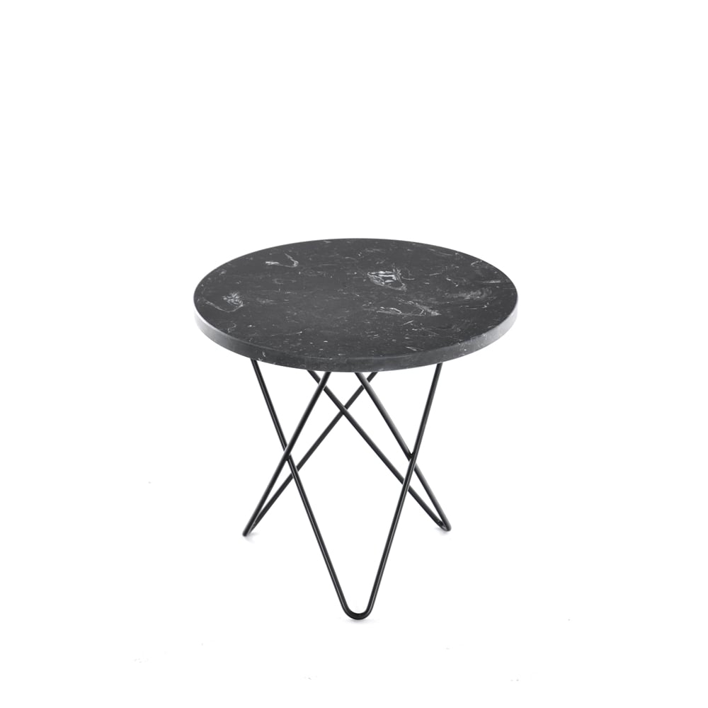 OX Denmarq Mini O Table Beistelltisch Marmor marquina, Schwarz lackiertes Gestell