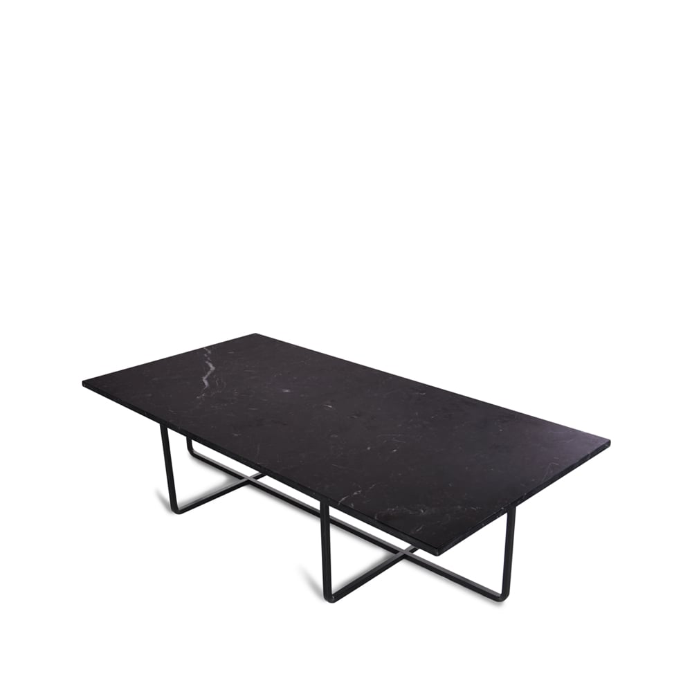 OX Denmarq Ninety Beistelltisch rechteckig Marmor marquina, Schwarzes Gestell