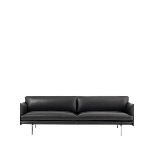 Muuto Outline Sofa 3-Sitzer Leder Refine Schwarz-Aluminium Beine