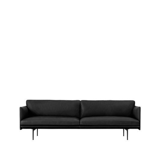 Muuto Outline Sofa 3-Sitzer Leder Refine black-Schwarze Beine