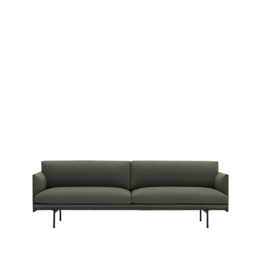 Muuto Outline Sofa 3-Sitzer Stoff Stoff fiord 961 green, Schwarze Beine