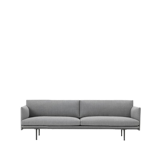 Muuto Outline Sofa 3-Sitzer Stoff Stoff fiord 151 grey, Schwarze Beine