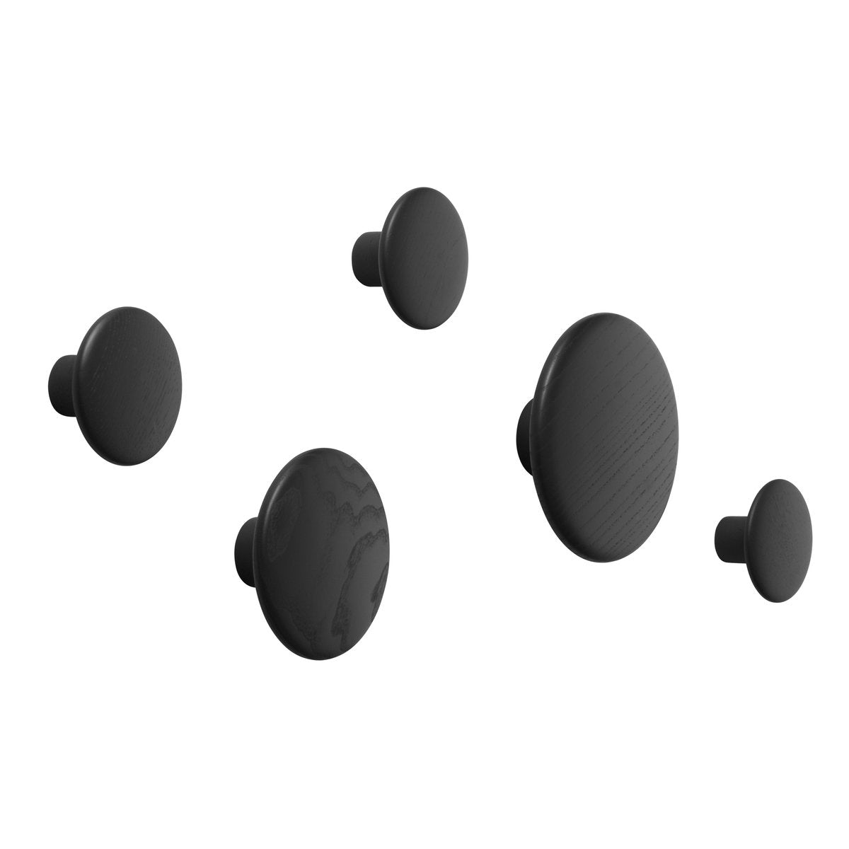 Muuto Dots Wandhaken 5er Set Schwarz lasierte Esche