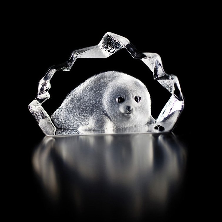 Målerås Glasbruk Wildlife Skulptur Robbenbaby Glas