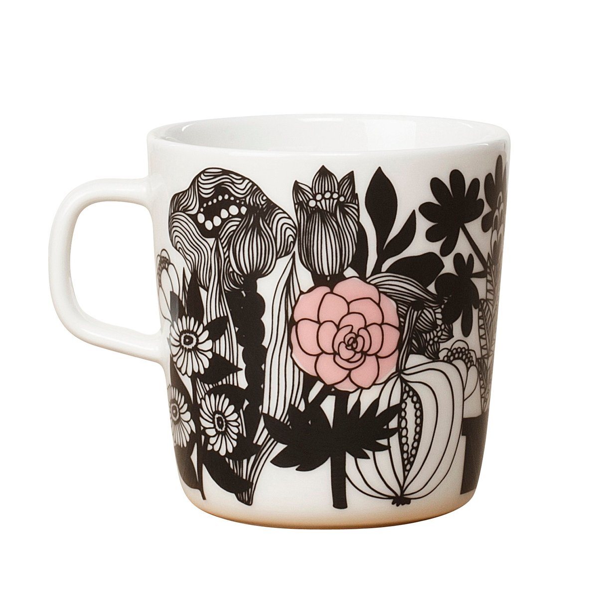 Marimekko Siirtolapuutarha temugg 4 dl svart-vit-rosa