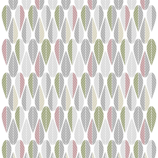 Arvidssons Textil Blader fabric pink-grey-green