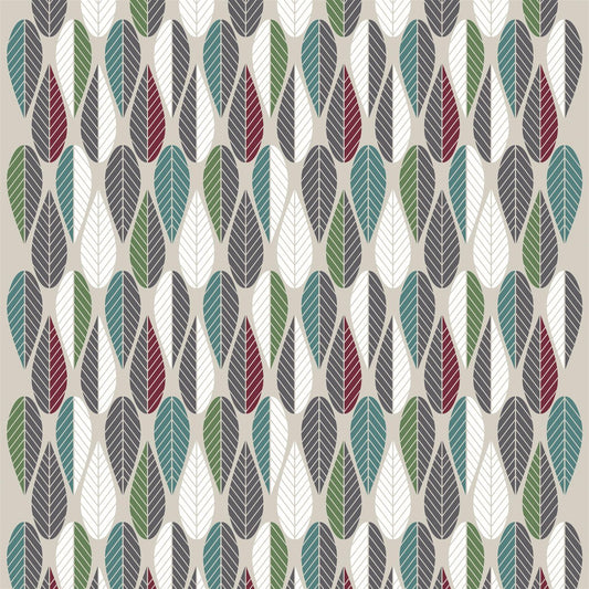 Arvidssons Textil Blader fabric burgundy-green-grey