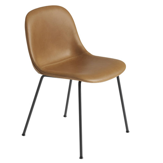 Muuto Fiber Side Chair med metallben Refine leather cognac-Black