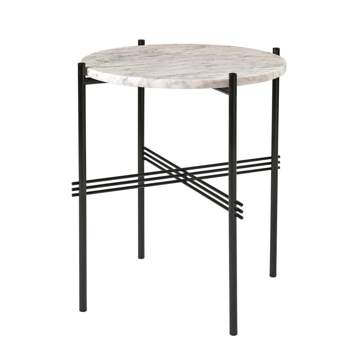 GUBI Ts table black legs O 40 Cm white marble