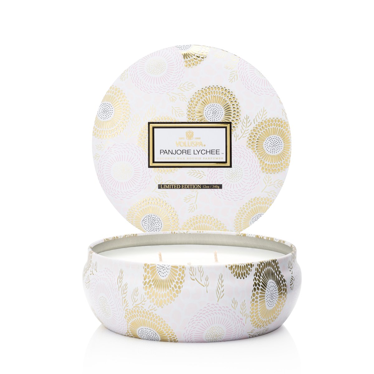 Voluspa 3-wick in a tin candle 60 hours Panjore Lychee