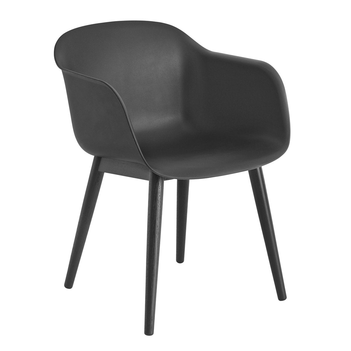 Muuto Fiber Chair chair with armrest and wooden legs Anthracite Black (plastic)