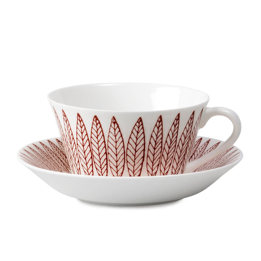 Gustavsbergs Porslinsfabrik Röd Salix Tee-Set, Kegel Teetasse + Untersetzer