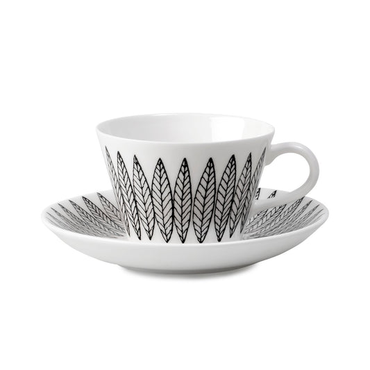 Gustavsbergs Porslinsfabrik Svart Salix Kaffee-Set, Kegel Kaffeetasse + Untersetzer