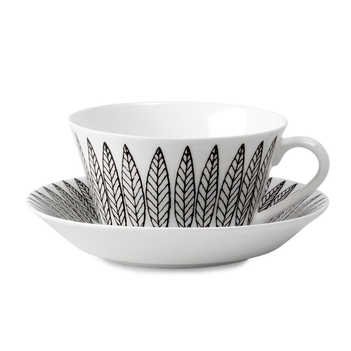 Gustavsbergs Porslinsfabrik Svart Salix Tee-Set, Kegel Teetasse + Untersetzer