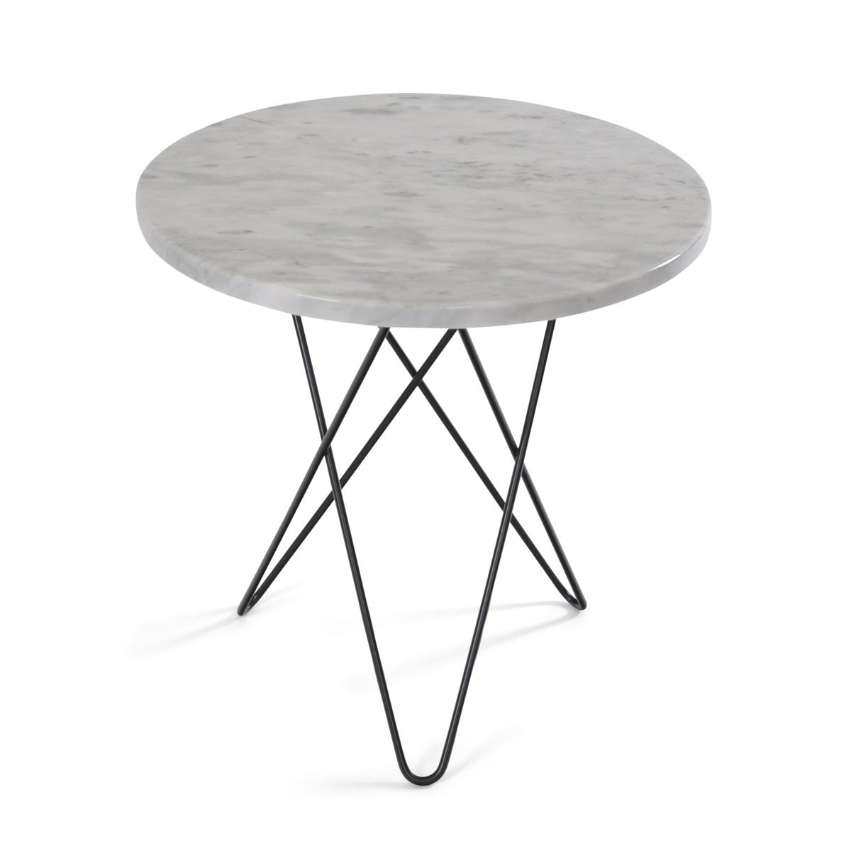 OX Denmarq Mini O side table Ø40 H37. black undercarriage white marble