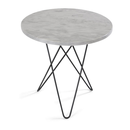 OX Denmarq Tall mini O side table Ø50 H50. black undercarriage white marble