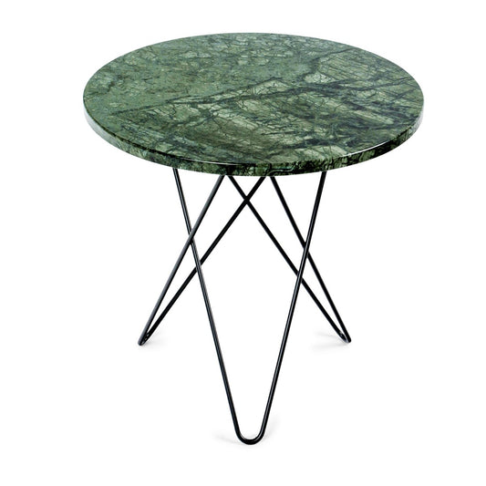 OX Denmarq Tall mini O side table Ø50 H50. black undercarriage green marble