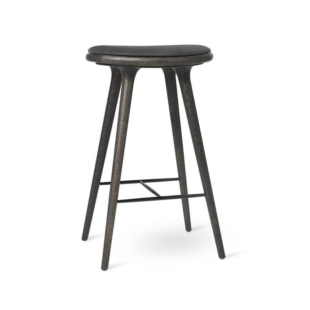 Mater High stool barpall hög 74 cm läder svart, stativ i sirkagrey ek